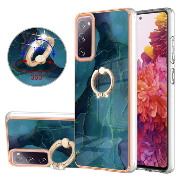 Mantto For Samsung Galaxy S20 FE Case,Ring Holder Stand Marble Pattern 3 in 1 Rugged Shockproof Hybrid Hard PC Soft Rubber Bumper Drop Protective Girls Women Boy Men Phone Cases,Green
