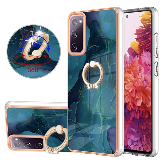 Mantto For Samsung Galaxy S20 FE Case,Ring Holder Stand Marble Pattern 3 in 1 Rugged Shockproof Hybrid Hard PC Soft Rubber Bumper Drop Protective Girls Women Boy Men Phone Cases,Green