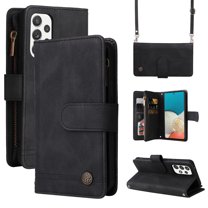 Mantto Galaxy A23 5G Cover, Wallet Card Slot Crossbody/Shoulder Strap   Wristlet Strap Magnetic Flip Premium PU Leather Zipper Pocket With Kickstand For Samsung Galaxy A23 5G,
Black