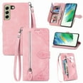 thumbnail image 1 of Mantto Galaxy S21 FE Case, Embossed PU Leather Anti-Drop Drop Proof Kickstand Card Holder Magnetic Wrist Strap Phone Case Women Men Flip Folio Cover for Samsung Galaxy S21 FE 5G 6.4", Pink, 1 of 8