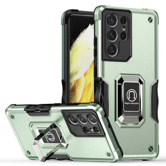 Mantto for Galaxy S21 Ultra Cover with Ring Kickstand, Impact-Resistant, Shockproof, Protective Bumper Magnetic with Car Mount Durable Hybrid Rugged Phone Case For Samsung Galaxy S21 Ultra, Green
