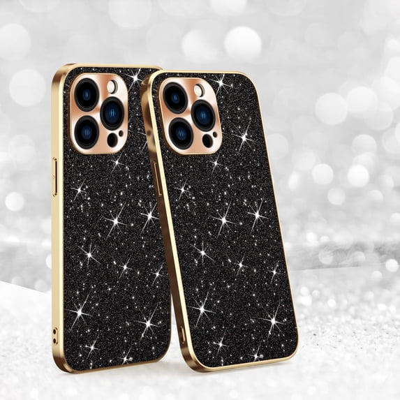 Mantto Glitter Case for iPhone 15 Pro Sparkle Shining Plating Case, Rugged Shockproof CD Pattern Lens Circle Protection Slim Cover for iPhone 15 Pro Women Girls,Black