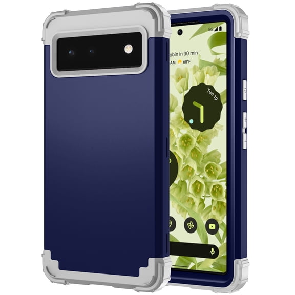Mantto for Google Pixel 6 Case, 3 in 1 Heavy Duty Rugged Hybrid Anti Slip Shockproof Hard PC Cover Soft Silicone Bumper Non-Slip Protective Phone Case Cover for Google Pixel 6 2021,Darkblue