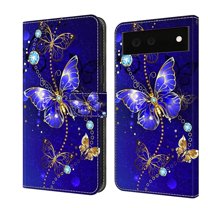 Mantto for Google Pixel 6 Wallet Case for Women Men,Fashion Painted Pattern PU Leather Magnetic Clasp Flip Protective Case with Kickstand Credit Card Slots Phone Case,Diamond Butterflies