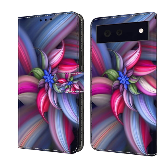 Mantto for Google Pixel 6 Wallet Case for Women Men,Fashion Painted Pattern PU Leather Magnetic Clasp Flip Protective Case with Kickstand Credit Card Slots Phone Case,Colorful Flowers