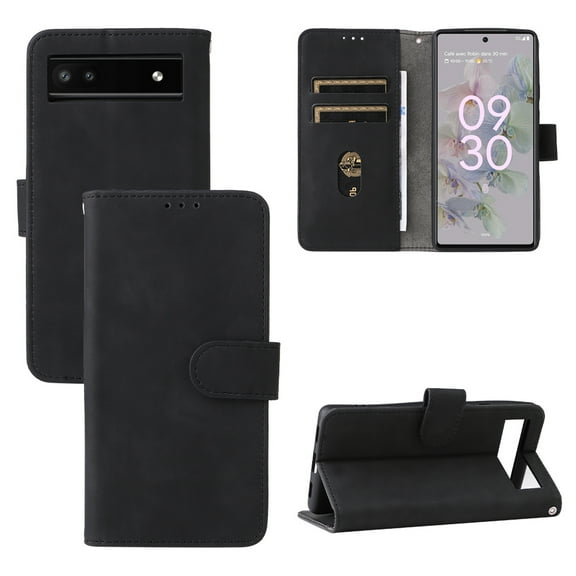 Mantto for Google Pixel 6a Case, Classic PU Leather Magnetic Shockproof Protective Stand Flip Wallet Case Cover with Card Holder for Google Pixel 6a Phone Case,Black