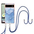 thumbnail image 1 of Mantto for Google Pixel 6a Case, with Lanyard Adjustable Strap, Marble Pattern Soft TPU Bumper Hard PC Back Shockproof Protective Glossy Stylish Durable Phone Case for Women Girls,Blue, 1 of 7