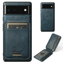 Mantto for Google Pixel 6a Detachable 2-in-1 Case with Card Pocket,Compatible with Magsafe Wireless Charging,Shockproof Premium PU Leather Credit Card Slots Kickstand Phone Case,Blue