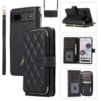 Mantto for Google Pixel 6a Wallet Case,Crossbody Phone Case PU Leather Zipper with Wrist Strap & Shoulder Strap Flip Cover Credit Card Holder Magnetic Shockproof Protective Case,Black
