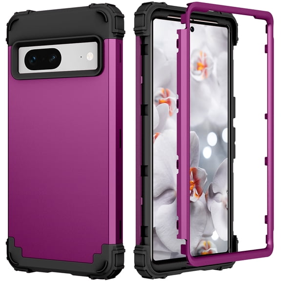 Mantto for Google Pixel 7 Case, 3 in 1 Heavy Duty Rugged Hybrid Anti Slip Shockproof Hard PC Cover Soft Silicone Bumper Non-Slip Protective Phone Case Cover for Google Pixel 7,Purple