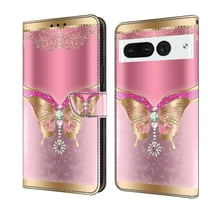Mantto for Google Pixel 7 Pro Wallet Case for Women Men,Fashion Painted Pattern PU Leather Magnetic Clasp Flip Protective Case with Kickstand Credit Card Slots Phone Case,Diamond Butterfly