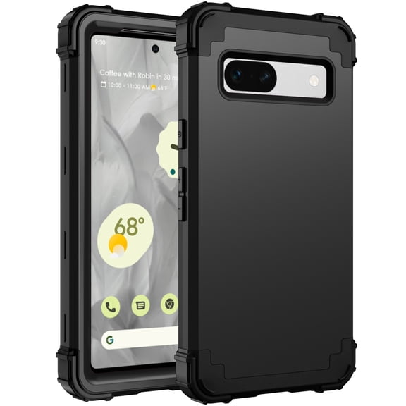 Mantto for Google Pixel 7a Case, 3 in 1 Heavy Duty Rugged Hybrid Anti Slip Shockproof Hard PC Cover Soft Silicone Bumper Non-Slip Protective Phone Case Cover for Google Pixel 7a 6.1", Black