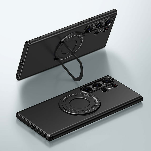 Mantto Invisible Kickstand Magnetic Phone Case for Samsung Galaxy S23 Ultra,Compatible with MagSafe Charger,Shockproof Rugged Hybrid Hidden Bracket Matte Anti-Scratch Slim Phone Case,Black