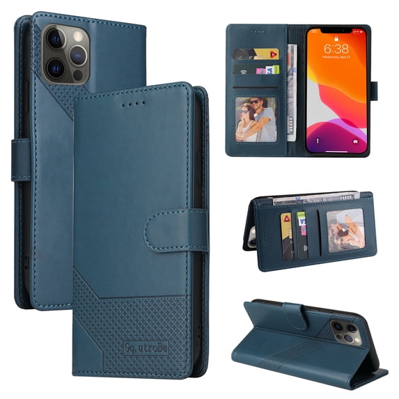 Mantto Leather Wallet Case For iPhone 12 Pro Max, Magnetic Buckle Flip Folio Cover with Card Holder Kickstand Shockproof Protective Case Cover, For iPhone 12 Pro Max,Blue