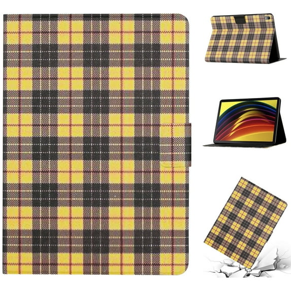 Mantto for Lenovo Tab P11 11" TB-J606F TB-J606X Case Shockproof TPU Back Shell Grid Pattern Leather Flip Stand Case Full Body Protection Cover, Yellow