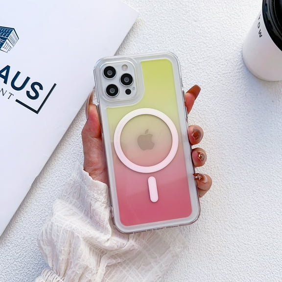 Mantto Magnetic Case for Apple iPhone 13 Pro 6.1 Inch,Compatible with MagSafe Charging,Shockproof Stylish Two-color Gradient Clear Anti-Scratch Lightweight Ultra Thin Phone Case,Pink + Yellow