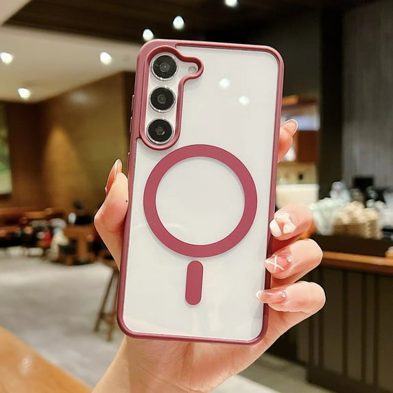 Mantto Magnetic Case for Samsung Galaxy S22 Plus 6.6 inch,Compatible with MagSafe Charging,Shockproof Anti-scratch Protective Case Matte Ultra Thin Acrylic Back Transparent Phone Case,Winered