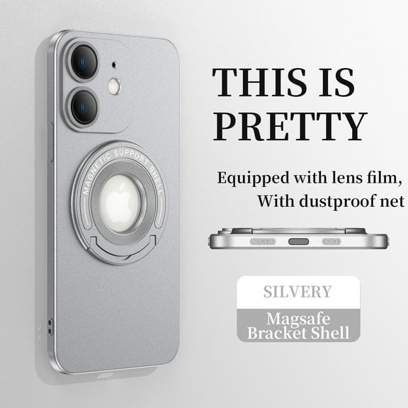 Mantto Magnetic Case for iPhone 11 with Invisible Kickstand [Compatible with MagSafe Charging],Drop Protection Magnetic Car Mount Camera Lens Protection Logo View Slim Phone Case,Silver