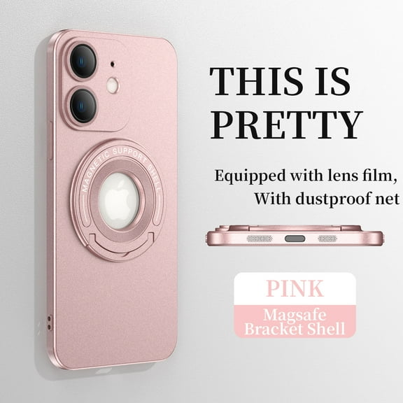 Mantto Magnetic Case for iPhone 11 with Invisible Kickstand [Compatible with MagSafe Charging],Drop Protection Magnetic Car Mount Camera Lens Protection Logo View Slim Phone Case,Pink