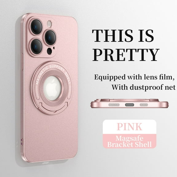 Mantto Magnetic Case for iPhone 14 Pro with Invisible Kickstand [Compatible with MagSafe Charging],Drop Protection Magnetic Car Mount Camera Lens Protection Logo View Slim Phone Case,Pink