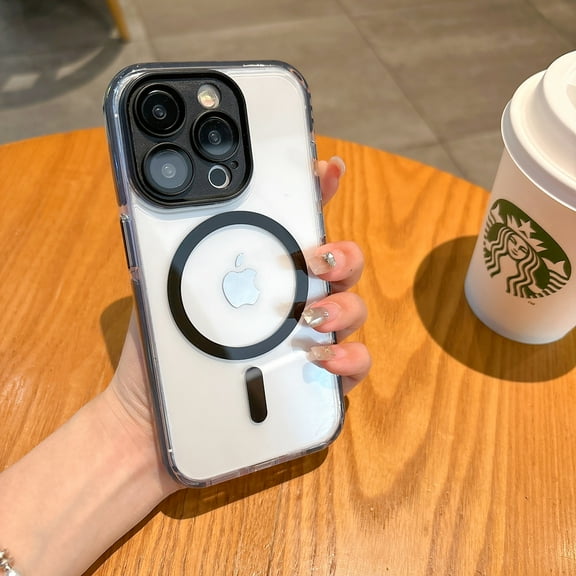 Mantto Magnetic Case iPhone 15 Mag-Safe Charging, Transparent Slim Fit Hard Back Soft Silicone TPU Bumper Cover, Thin Cute Shockproof Anti-Yellow Protective Case For iPhone 15, Black