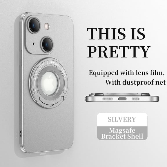 Mantto Magnetic Case for iPhone 15 Plus with Invisible Kickstand [Compatible with MagSafe Charging],Drop Protection Magnetic Car Mount Camera Lens Protection Logo View Slim Phone Case,Silver
