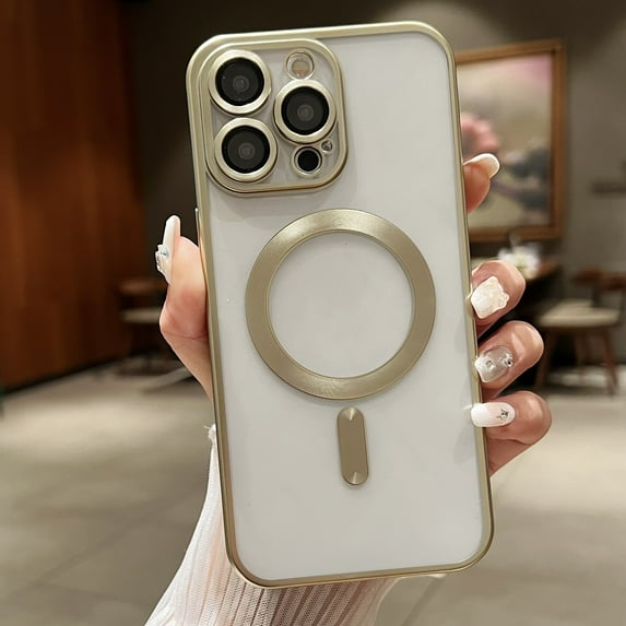 Mantto Magnetic Clear Case for iPhone 11 with Camera Lens Protective Film, Soft TPU/Rubber Shockproof MagSafe Compatible Non-Yellowing Slim Phone Case for iPhone 11 - Gold