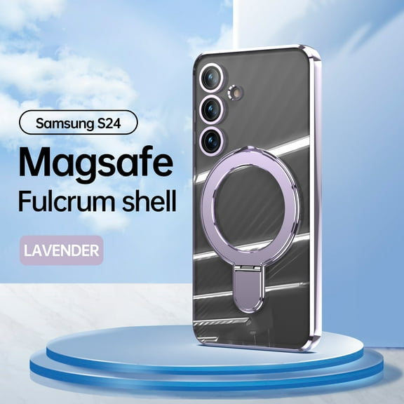 Mantto Magnetic Clear for Samsung Galaxy S24 Case with Invisible Stand & Lens Film [Compatible with MagSafe] [Non Yellowing] Shockproof Plating Transparent Slim Phone Case for Women Men,Lavender