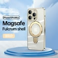 thumbnail image 1 of Mantto Magnetic Clear for iPhone 15 Pro Max Case with Invisible Stand & Lens Film [Compatible with MagSafe] [Non Yellowing] Shockproof Plating Transparent Slim Phone Case for Women Men,Gold, 1 of 9