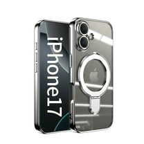 Mantto Magnetic Clear for iPhone 17 Case with Invisible Stand & Lens Film [Compatible with MagSafe] [Non Yellowing] Shockproof Plating Transparent Slim Phone Case,Gray