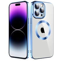 Mantto Magnetic Phone Case for iPhone 13 Pro Max,Clear Cover Compatible with MagSafe Charging,Shockproof Luxury Plating Transparent Slim Phone Case Bulit in Camera Lens Film,Blue