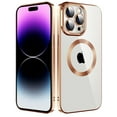 thumbnail image 1 of Mantto Magnetic Phone Case for iPhone 15 Pro Max,Clear Cover Compatible with MagSafe Charging,Shockproof Luxury Plating Transparent Slim Phone Case Bulit in Camera Lens Film,Gold, 1 of 7