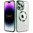 thumbnail image 1 of Mantto Magnetic Phone Case for iPhone 15 Pro Max,Clear Cover Compatible with MagSafe Charging,Shockproof Luxury Plating Transparent Slim Phone Case Bulit in Camera Lens Film,Darkgreen, 1 of 7