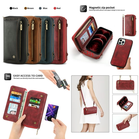 Mantto Magnetic Wallet Case Designed for iPhone 12 Pro Max (6.7") Flip Case,PU Leather Zipper Folio Protective Case with Magnetic Closure and Card Holder,Red