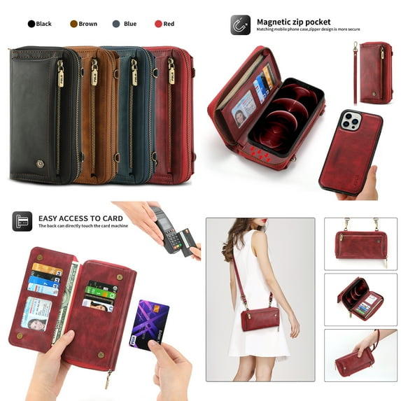 Mantto Magnetic Wallet Case Designed for iPhone 12 Pro Max (6.7") Flip Case,PU Leather Zipper Folio Protective Case with Magnetic Closure and Card Holder,Red