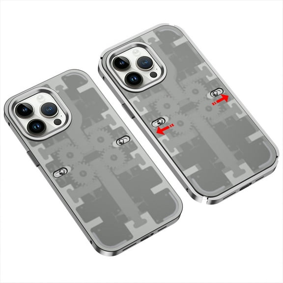 Mantto Mechanical Gear Case for iPhone 14 Pro Max, Metal Electroplated Frame Microfrosted Rugged PC Shockproof Anti-Fingerprints Cover with Elastic Slip Buckle Slim Case for iPhone 14 Pro Max,Gray