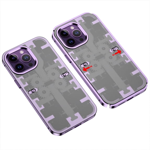 Mantto Mechanical Gear Case for iPhone 14 Pro, Metal Electroplated Frame Microfrosted Rugged PC Shockproof Anti-Fingerprints Cover with Elastic Slip Buckle Slim Case for iPhone 14 Pro,Purple
