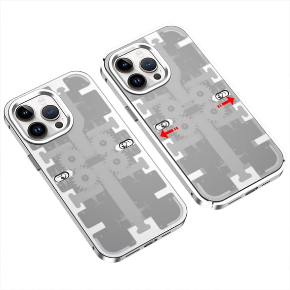 Mantto Mechanical Gear Case for iPhone 14 Pro, Metal Electroplated Frame Microfrosted Rugged PC Shockproof Anti-Fingerprints Cover with Elastic Slip Buckle Slim Case for iPhone 14 Pro,Silver