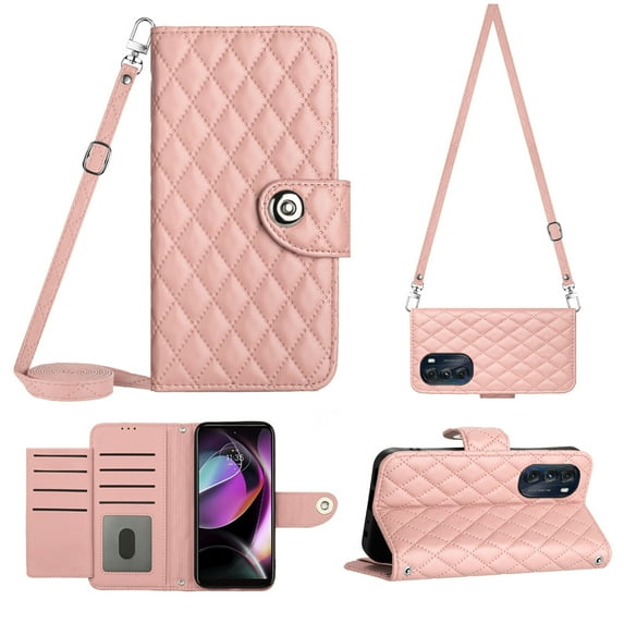 Mantto for Moto G 5G 2022 Case RFID Blocking Wallet Card Holder Leather PU Flip Cover Lanyard Crossbody Strap Women Girl Magnetic Clasp Kickstand for Motorola Moto G 5G 2022, Coralpink
