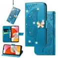 thumbnail image 1 of Mantto For Moto G Power 5G 2024 Wallet Case, Bling Diamond PU Leather Flip Wallet Case Hand Strap Butterfly Embossed Protective Flip Kickstand Card Holder Magnetic Closure Phone Cover,Blue, 1 of 9
