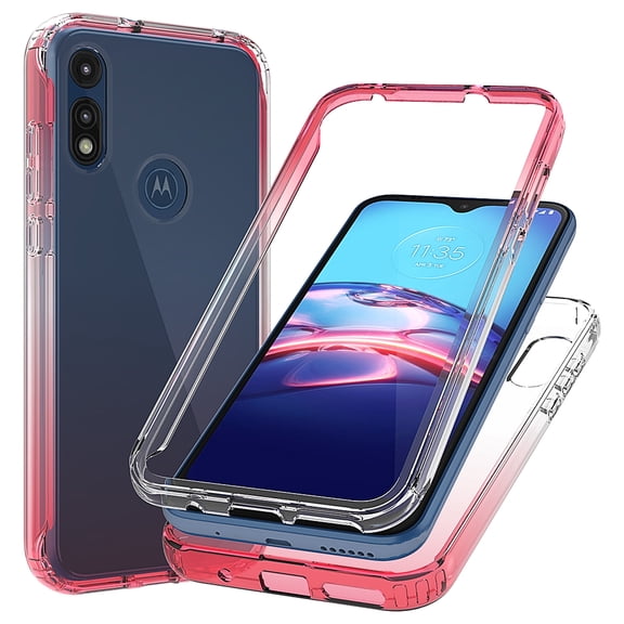 Mantto For Motorola Moto E 2020 Case, Front & Back 360 Full Body Clear Bumper Protection Case - Shock Proof edges Slim Hybrid Back Silicone Rubber TPU Gradient Color Phone Case - Red