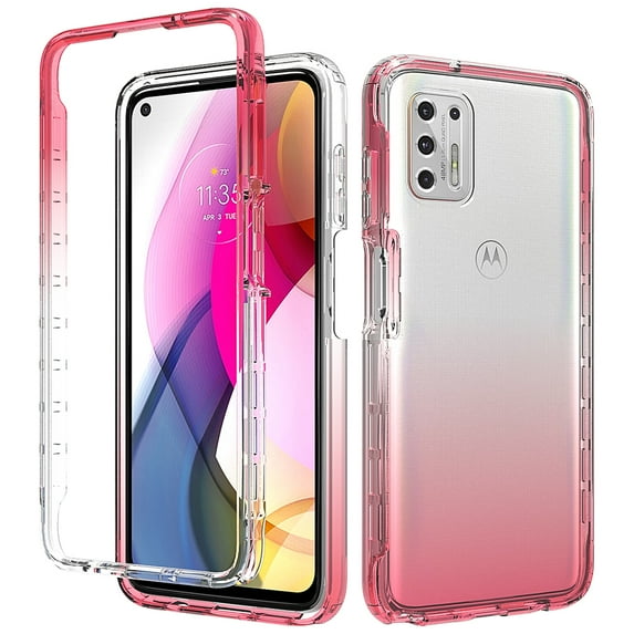 Mantto Motorola Moto G Stylus 2021 Case, Full Body Clear Protection Case PC Bumper & Rubber TPU Two-layer structure Front & Back Gradient Color Bumper Frame Rubber Phone Case - Red