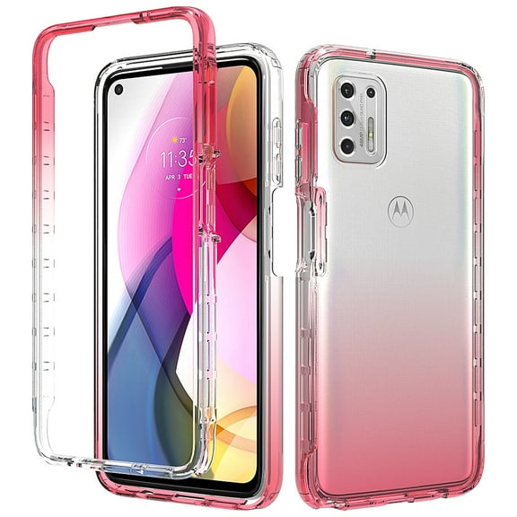 Mantto Motorola Moto G Stylus 2021 Case, Full Body Clear Protection Case PC Bumper & Rubber TPU Two-layer structure Front & Back Gradient Color Bumper Frame Rubber Phone Case - Red