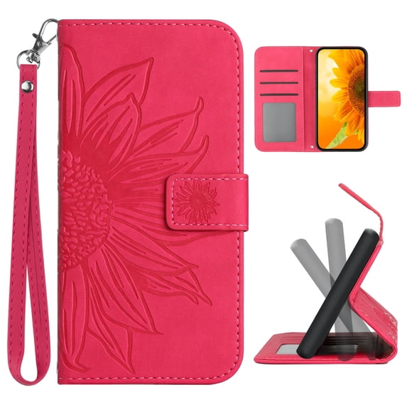 Mantto for Motorola Moto G Stylus 5G (2023) 6.6 inch Wallet Case with Wrist Strap,Stylish Sunflower Embossed PU Leather Shockproof Protective Magnetic Flip Stand Card Slots Phone Cover,Rose
