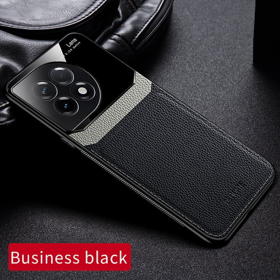 Mantto for Oneplus 11 Case Hybrid Stylish Classic Shell Back Luxury Premium Leather Shockproof+Glass Glossy Protection Soft TPU Bumper Case For Oneplus 11 5G (6.7 inches 2023)-Black