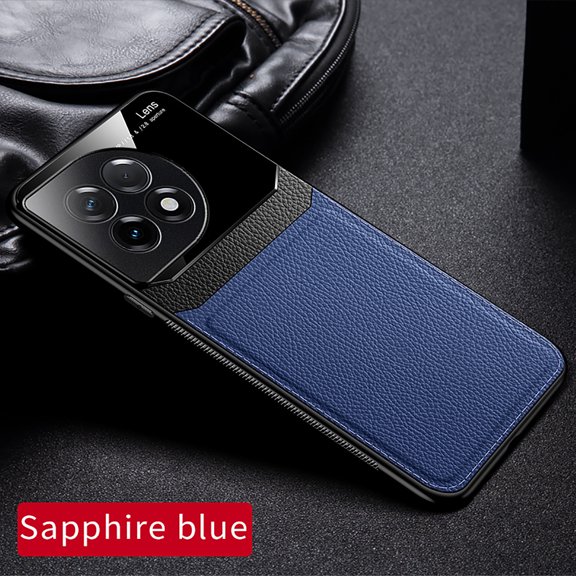 Mantto for Oneplus 11 Case Hybrid Stylish Classic Shell Back Luxury Premium Leather Shockproof+Glass Glossy Protection Soft TPU Bumper Case For Oneplus 11 5G (6.7 inches 2023)-Blue