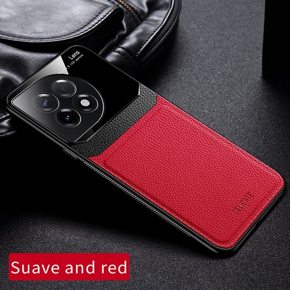 Mantto for Oneplus 11 Case Hybrid Stylish Classic Shell Back Luxury Premium Leather Shockproof+Glass Glossy Protection Soft TPU Bumper Case For Oneplus 11 5G (6.7 inches 2023)-Red