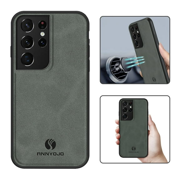 Mantto PU Leather Case for Samsung S21 Ultra, Retro Premium Luxury Slim Soft Non-Slip Grip Flexible Bumper Shockproof Full Body Protective Cover Phone Cases for Samsung Galaxy S21 Ultra, Gray