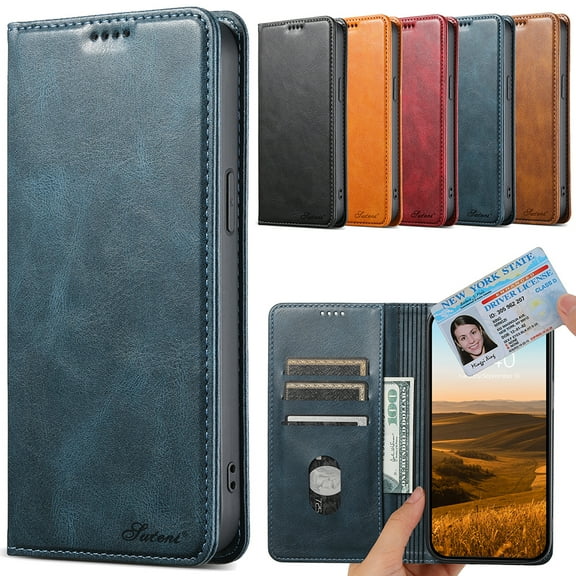 Mantto PU Leather Wallet Case for Samsung Galaxy S24 Ultra with Credit Card Slots, Kickstand Magnetic Closure Flip Folio Cover, TPU Shockproof Anti-Scratches Case for Samsung Galaxy S24 Ultra, Blue