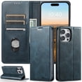 thumbnail image 1 of Mantto PU Leather Wallet Case for iPhone 16 Pro Max with Credit Card Slots, Kickstand Magnetic Closure Flip Folio Cover, TPU Shockproof Anti-Scratches Case for iPhone 16 Pro Max, Blue, 1 of 11